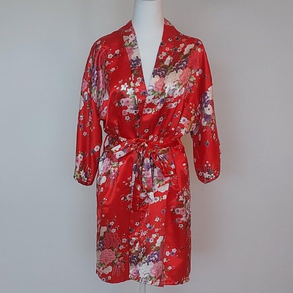 Intimates & Sleepwear | Silky Satin Robe For Women Floral Pattern ...